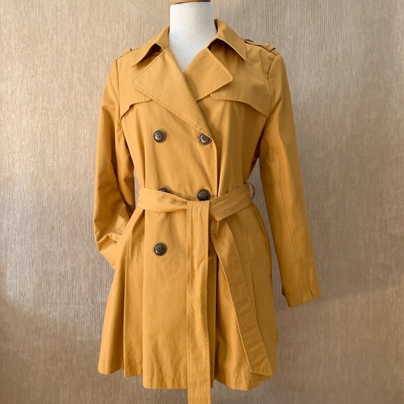 DKNY Mustard Yellow Double-Breasted Trench Coat - US L - Picture 1 of 9